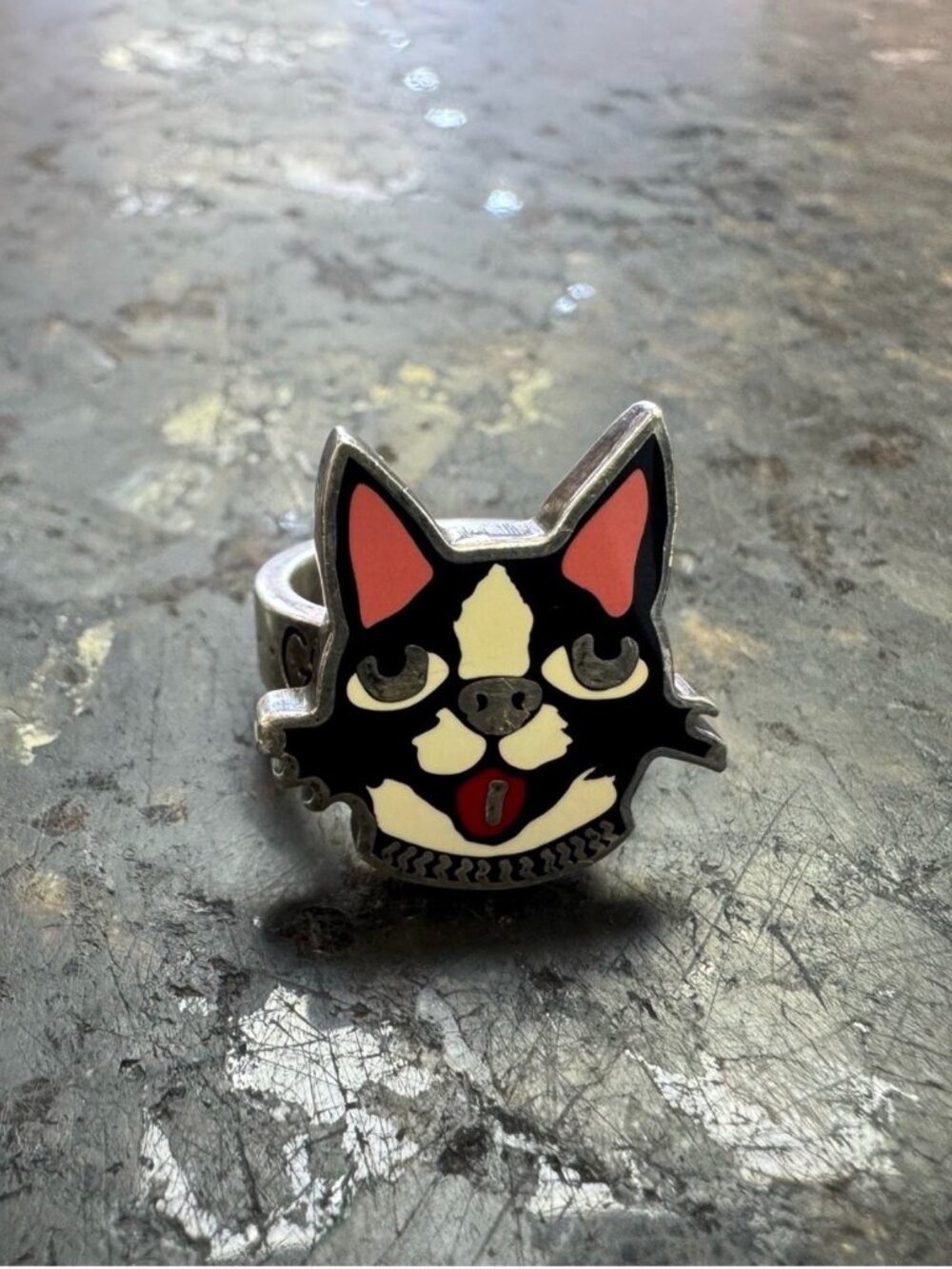 GUCCI BOSCO & ORSON BOSTON TERRIER DOG .925 Sterling Silver Ring - Size 5.5